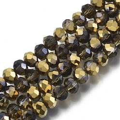 Peru Electroplate Transparent Glass Beads Strands, Half Golden Plated, Faceted, Rondelle, Peru, 4x3mm, Hole: 0.4mm, about 130pcs/strand, 16.54 inch(42cm)