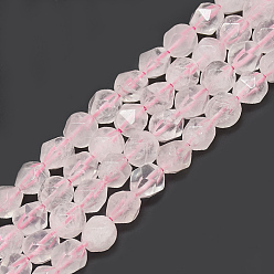 Rose Quartz Natural Rose Quartz Beads Strands, Faceted, Round, 7.5~8x7~8x7~8mm, Hole: 1mm, about 47pcs/14.9 inch