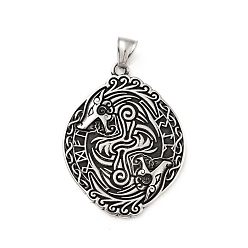 Antique Silver 304 Stainless Steel Wolves Skoll & Hati Sons Of Fenrir Norse Pendants, Antique Silver, 49x38x2mm, Hole: 7.5x4mm