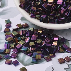 (TL454) Metallic Noir Purple Perles miyuki tila, perles de rocaille japonais, 2-trou, (tl 454) iris prune foncé métallique, 5x5x1.9mm, trou: 0.8 mm, environ 590 pcs / 50 g