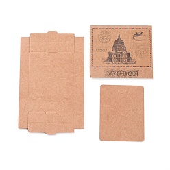 BurlyWood Kraft Paper Boxes and Earring Jewelry Display Cards, Packaging Boxes, with Castle Pattern, BurlyWood, Folded Box Size: 7.3x5.4x1.2cm, Display Card: 6.5x5x0.05cm