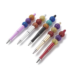 Mixed Color Plastic Beadable Pens, Press Ball Point Pens with Graduated Color Resin Rhinestone Beads, Mixed Color, 145x19.5mm