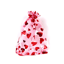 Бледно-Розовый Прямоугольные сумки из органзы с кулиской и принтом, сердце из кирпича, розовый жемчуг, 12x9 см