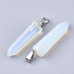 Opalite Opalite Point Pendants, with Platinum Tone Brass Findings, Bullet, 35~37x10~11x9~10mm, Hole: 6~7x2.5~4mm