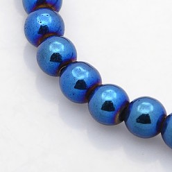 Blue Plated Electroplate Non-magnetic Synthetic Hematite Beads Strands, Heishi Beads, Flat Round/Disc, Blue Plated, 4x2mm, Hole: 1mm, about 194pcs/strand, 15.7 inch