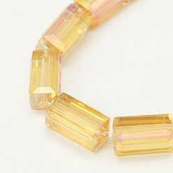 Gold Electroplate Glass Beads, Half Rainbow Plated, Faceted, Cuboid, Gold, 12x6x6mm, Hole: 1mm