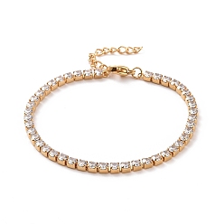 Golden 304 Stainless Steel Rhinestone Strass Chain Bracelets, Rhinestone Cup Chains, with Lobster Claw Clasps, Crystal, Golden, 6-1/2 inch(16.5cm)