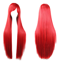Roja Pelucas de fiesta de cosplay rectas de 31.5 pulgadas (80 cm) de largo, pelucas de disfraces de anime resistentes al calor sintéticas, con explosión, rojo