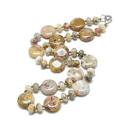 Натуральный Агат Натуральные сумасшедшие агатовые бисерные ожерелья, с застежками сплава омаров, плоско-круглые, 18.1 дюйм ~ 18.5 дюйм (46~47 см), плоско-круглые: 16x6 mm
