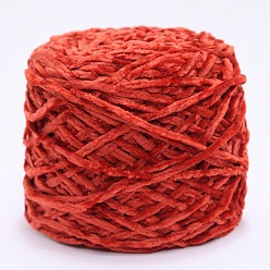 Orange Red Wool Chenille Yarn, Velvet Cotton Hand Knitting Threads, for Baby Sweater Scarf Fabric Needlework Craft, Orange Red, 3mm, 90~100g/skein