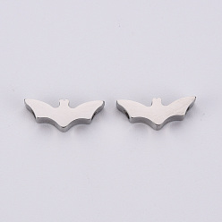 Stainless Steel Color Halloween 304 Stainless Steel Beads, Laser Cut, Bat, Stainless Steel Color, 5.5x14.5x3mm, Hole: 1.5mm