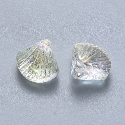Beige Perles de verre peintes par pulvérisation transparent, perles percées, de couleur plaquée ab , forme de pétoncle, beige, 10x10.5x6mm, Trou: 1mm