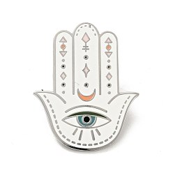 White Hamsa Hand with Evil Eye Enamel Pin, Platinum Plated Alloy Badge for Backpack Clothes, White, 35x28x1.5mm