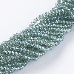 Vert Perles en verre electroplate, perle plaquée lustre, facette, rondelle, verte, 3x2mm, Trou: 0.8~1mm, Environ 185~190 pcs/chapelet, 15.5~16 pouce (39.3~40.6 cm)