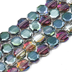 Cadet Blue Electroplate Translucent Glass Beads Strands, Half Plated, Faceted, Octagon, Cadet Blue, 7~8x7~8x4mm, Hole: 1.2mm, about 72pcs/strand, 20.47 inch(52cm)
