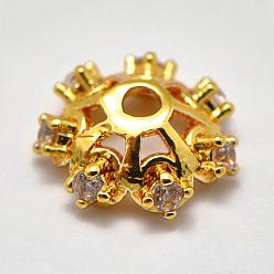 Golden Brass Micro Pave Cubic Zirconia Bead Caps, Apetalous, Golden, 8x3mm, Hole: 1mm