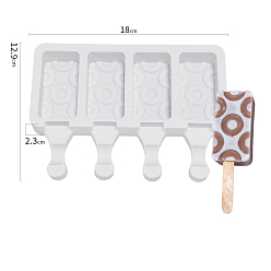White Silicone Ice-cream Stick Molds, with 4 Styles Rectangle with Donut Pattern-shaped Cavities, Reusable Ice Pop Molds Maker, White, 129x180x23mm, Capacity: 49ml(1.66fl. oz)