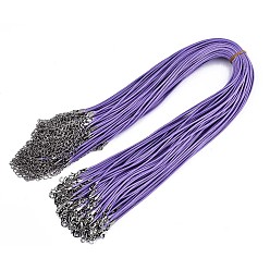 Púrpura Media Algodón encerado el collar del cordón, con broches de langosta de la aleación de la garra y las cadenas finales de hierro, Platino, púrpura medio, 17.12 pulgada (43.5 cm), 1.5 mm