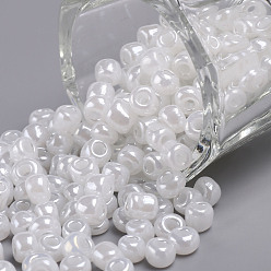 White 8/0 Glass Seed Beads, Ceylon, Round, Round Hole, White, 8/0, 3mm, Hole: 1mm, about 1111pcs/50g, 50g/bag, 18bags/2pounds