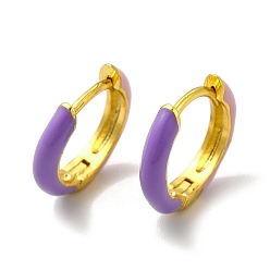 Medium Purple Classic Enamel Hoop Earrings, Real 18K Gold Plated Brass Jewelry for Women, Lead Free & Cadmium Free, Medium Purple, 12x2.5x13mm, Pin: 0.8mm