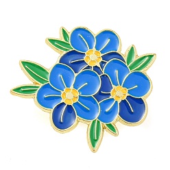 Dodger Azul Alfileres de esmalte con tema floral, Broches dorados de aleación de zinc para mochila, ropa para mujer, azul dodger, 26x30x1 mm