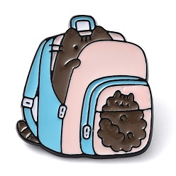 Bag Black Zinc Alloy Brooches, Cat Enamel Pins, Backpack, 30.5x28.5x2mm