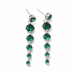 Vert Mer Boucles d'oreilles pendantes en laiton avec zircone cubique pour femme, sans plomb et sans cadmium, ronde graduée, platine, vert de mer, 41.5mm, pin: 0.8 mm