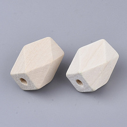 PapayaWhip Unfinished Wood Beads, Natural Wooden Beads, Faceted, Polygon, PapayaWhip, 22x14.5x14mm, Hole: 3.5~4mm