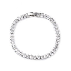 Clear Cubic Zirconia Tennis Bracelet, Platinum Brass Teardrop Link Chain Bracelet for Women, Cadmium Free & Lead Free, Clear, 7-1/8 inch(18.2cm)