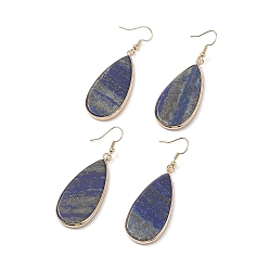 Lapis Lazuli Natural Lapis Lazuli Teardrop Dangle Earrings, Golden Tone Brass Jewelry for Women, Cadmium Free & Lead Free, 60mm, Pin: 0.6mm