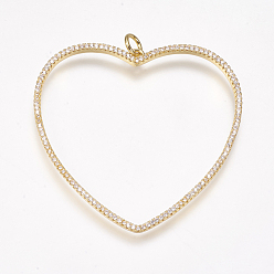 Clear Brass Micro Pave Cubic Zirconia Pendants, Heart, Golden, Clear, 47x48x3mm, Hole: 3.5mm