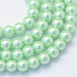 Verde Pálido Bicarbonato de vidrio pintado nacarado perla hebras grano redondo, verde pálido, 6~7 mm, agujero: 1 mm, sobre 145 unidades / cadena, 31.4 pulgada