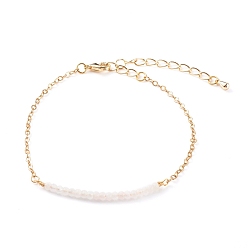Rose Quartz September Birthstone Natural Rose Quartz Beaded Bracelets, with Brass Cable Chains, Faceted Round, Golden, 7-1/4 inch(18.5cm)