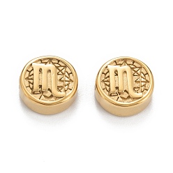 Scorpio Ion Plating(IP) 304 Stainless Steel Beads, Flat Round with Constellations Pattern, Scorpio, 10x4mm, Hole: 1.8mm