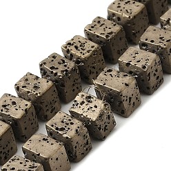 Light Gold Plated Electroplated Natural Lava Rock Beads Strands, Rectangle, Light Gold Plated, 6x6.5x6.5mm, Hole: 1mm, about 68pcs/strand, 16.54''~16.93''(42~43cm)