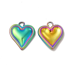 Rainbow Color Ion Plating(IP) 304 Stainless Steel Pendants, Heart Charm, Rainbow Color, 16x13.5x2.5mm, Hole: 1.8mm