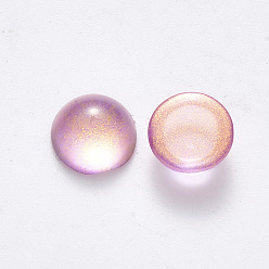 Plum Transparent Spray Painted Glass Cabochons, with Glitter Powder, Half Round/Dome, Plum, 18x9mm.