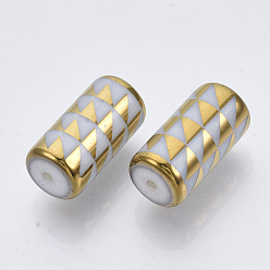 Gold Electroplate Glass Beads, Column with Triangle Pattern, Gold, 20x10mm, Hole: 1.2mm, about 50pcs/bag