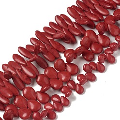 FireBrick Synthetic Howlite Beads Strands, Dyed, Teardrop, FireBrick, 14~25x10~14.5x5.5~7mm, Hole: 1~1.6mm, about 58pcs/strand, 16.22''~16.42''(41.2~41.7cm), 3~7strands/500g