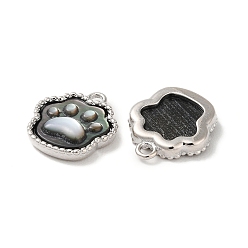 Negro Charms con estampado de pata de concha de labio negro natural, Charms con estampado de garras de latón chapado en platino, negro, 14x12x3 mm, agujero: 1.5 mm