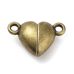 Antique Bronze Brass Magnetic Clasps with Loops, Heart, Antique Bronze, 9.5x14.5x6.5mm, Hole: 1.6mm