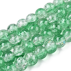Vert Mer Moyen Cuisson peint verre craquelé brins de perles, ronde, vert de mer moyen, 6mm, Trou: 1.3~1.6mm, Environ 133 pcs/chapelet, 31.4 pouce