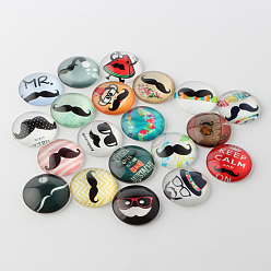 Mixed Color Moustache Printed Glass Cabochons, Half Round/Dome, Mixed Color, 12x4mm