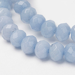 Light Blue Natural White Jade Beads Strands, Rondelle, Faceted, Dyed, Light Blue, 8x6mm, Hole: 1mm, about 64pcs/strand, 15.6 inch
