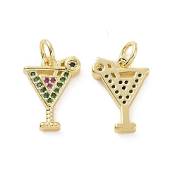 Real 18K Gold Plated Brass Micro Pave Colorful Cubic Zirconia Charms, with Jump Ring, Cocktail/Cup, Real 18K Gold Plated, 14x10x2.7mm, Hole: 3.2mm