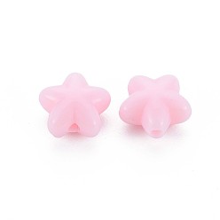 Pink Perles acryliques opaques, étoiles, rose, 10x10.5x6mm, Trou: 1.6mm, environ1690 pcs / 500 g
