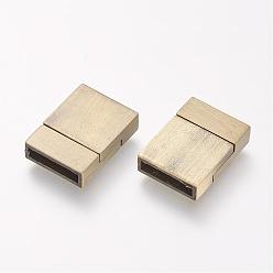 Antique Bronze Brushed Plated Alloy Magnetic Clasps with Glue-in Ends, Rectangle, Antique Bronze, 20x15x5mm, Hole: 2.5x12.5mm