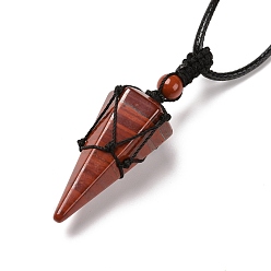 Red Jasper Natural Red Jasper Pendants Necklaces, with Waxed Cord and Nylon Cord, Cone, 31.18 inch~33 inch(79.2~84cm), 1.5~2mm