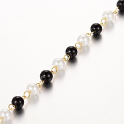 Mixed Color Handmade Glass Pearl Beaded Chains for Necklaces/Bracelets Making, with Golden Tone Iron Eye Pin, Unwelded, Mixed Color, 39.3 inch, about 96pcs/strand