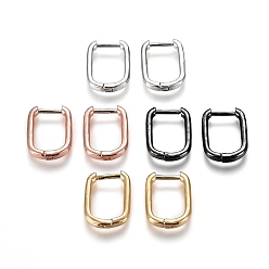 Mixed Color Brass Huggie Hoop Earrings, Rectangle, Mixed Color, 12 Gauge, 15.5x11.5x2mm, Pin: 1mm